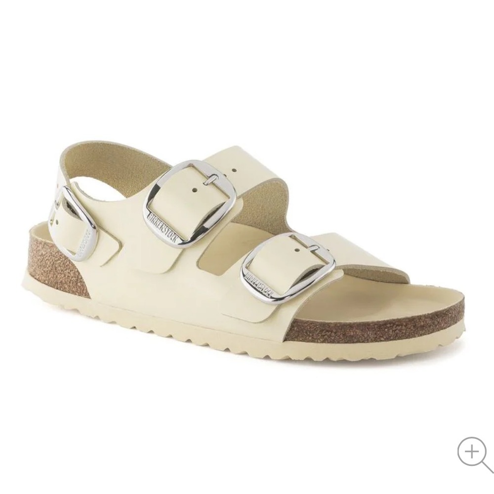Birkenstock Milano High Shine Big Buckle in Butter Patent